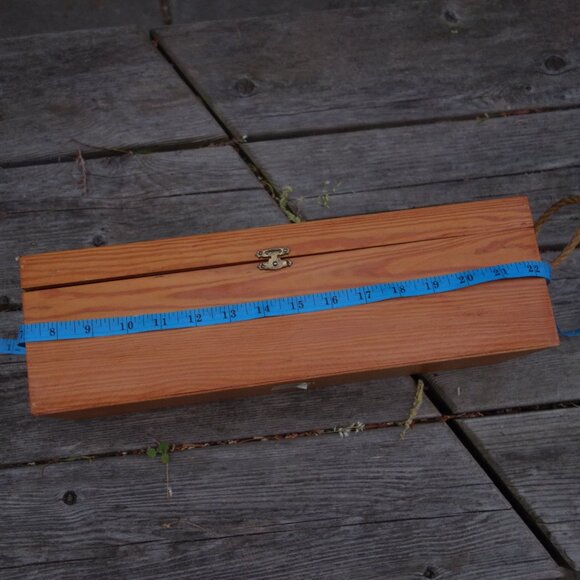 Wood Wine Bottle Carrying Box w/ Rope Handle with Corkscrew & Wine Bottle Design - Picture 8 of 16